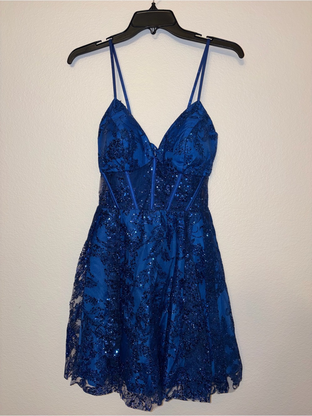 NWT Blondie Nites Womens Size 3 Royal Blue Sequin Corset Lace Up Party Dress